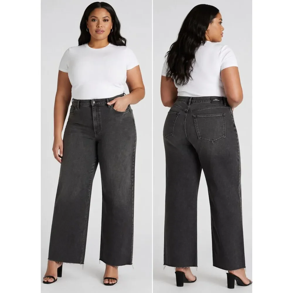 NWT Good American Good Ease Relaxed Jeans Size 28 Plus Black High Rise Wide Leg - Picture 1 of 13